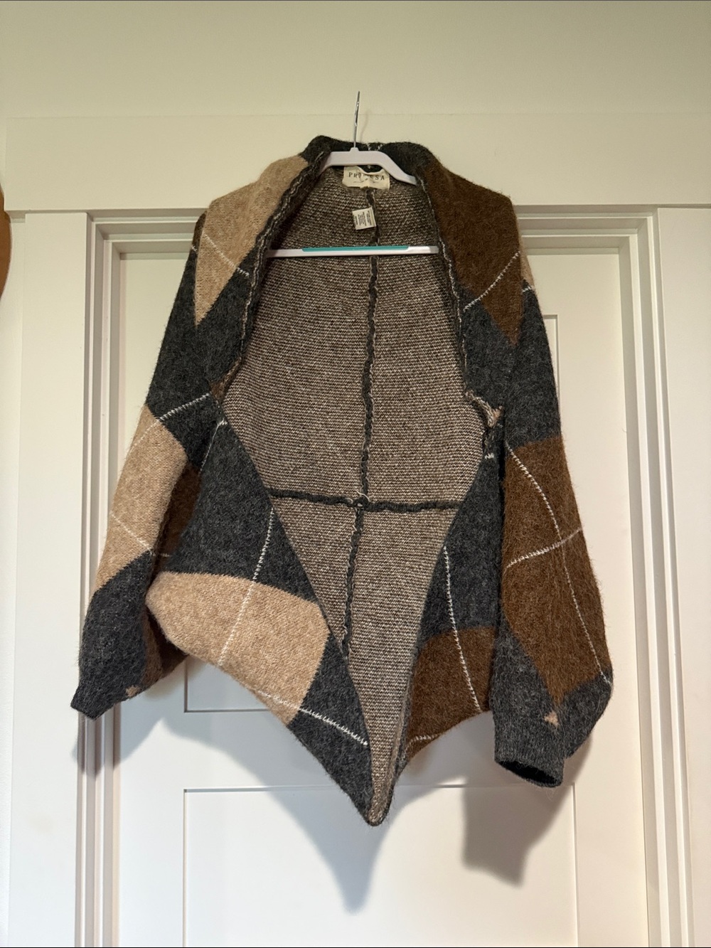NWOT Promesa Open-Front Patchwork Cardigan in Brown, Gray, Tan